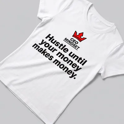 Bold typography CEO mindset t-shirt with crown graphic in black, red, and white — printed on a women's shirt