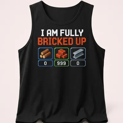 Pixelated gaming humor t-shirt with colorful 8-bit elements and text — printed on a tank top