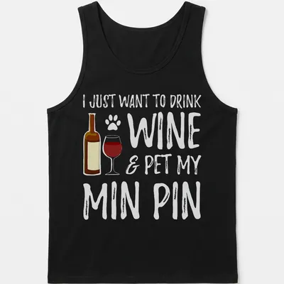 Playful typography with a wine bottle, glass, and paw print design. — printed on a tank top