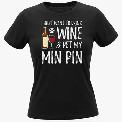 Playful typography with a wine bottle, glass, and paw print design. — printed on a women's shirt