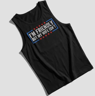 Distressed retro tee with humorous text and USA flag design in red, white, and blue — printed on a tank top