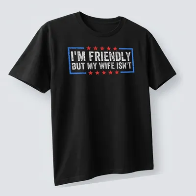 Distressed retro tee with humorous text and USA flag design in red, white, and blue — printed on a unisex t-shirt (angled view)