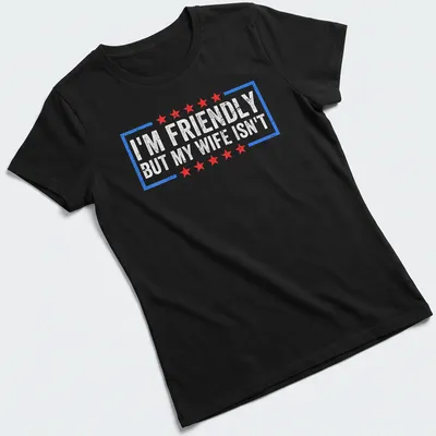 Distressed retro tee with humorous text and USA flag design in red, white, and blue — printed on a women's shirt