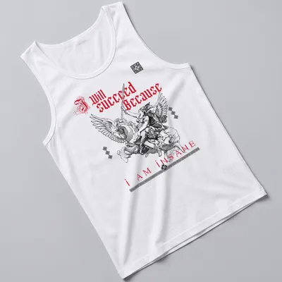 Vintage illustration of a warrior on a winged horse with bold text — printed on a tank top
