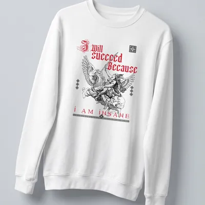 Vintage illustration of a warrior on a winged horse with bold text — printed on a unisex sweatshirt
