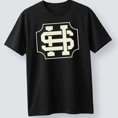 Vintage crest T-shirt featuring an interlocking SH monogram in light yellow and white.