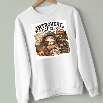 Kawaii illustration of a sleeping cat in a hoodie with cozy vibes text — printed on a unisex sweatshirt