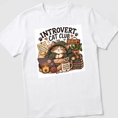 Kawaii illustration of a sleeping cat in a hoodie with cozy vibes text — printed on a unisex t-shirt