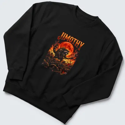Comic-style print of a raccoon named Jimothy leading an army of rats in red, orange, black, and white. — printed on a unisex sweatshirt