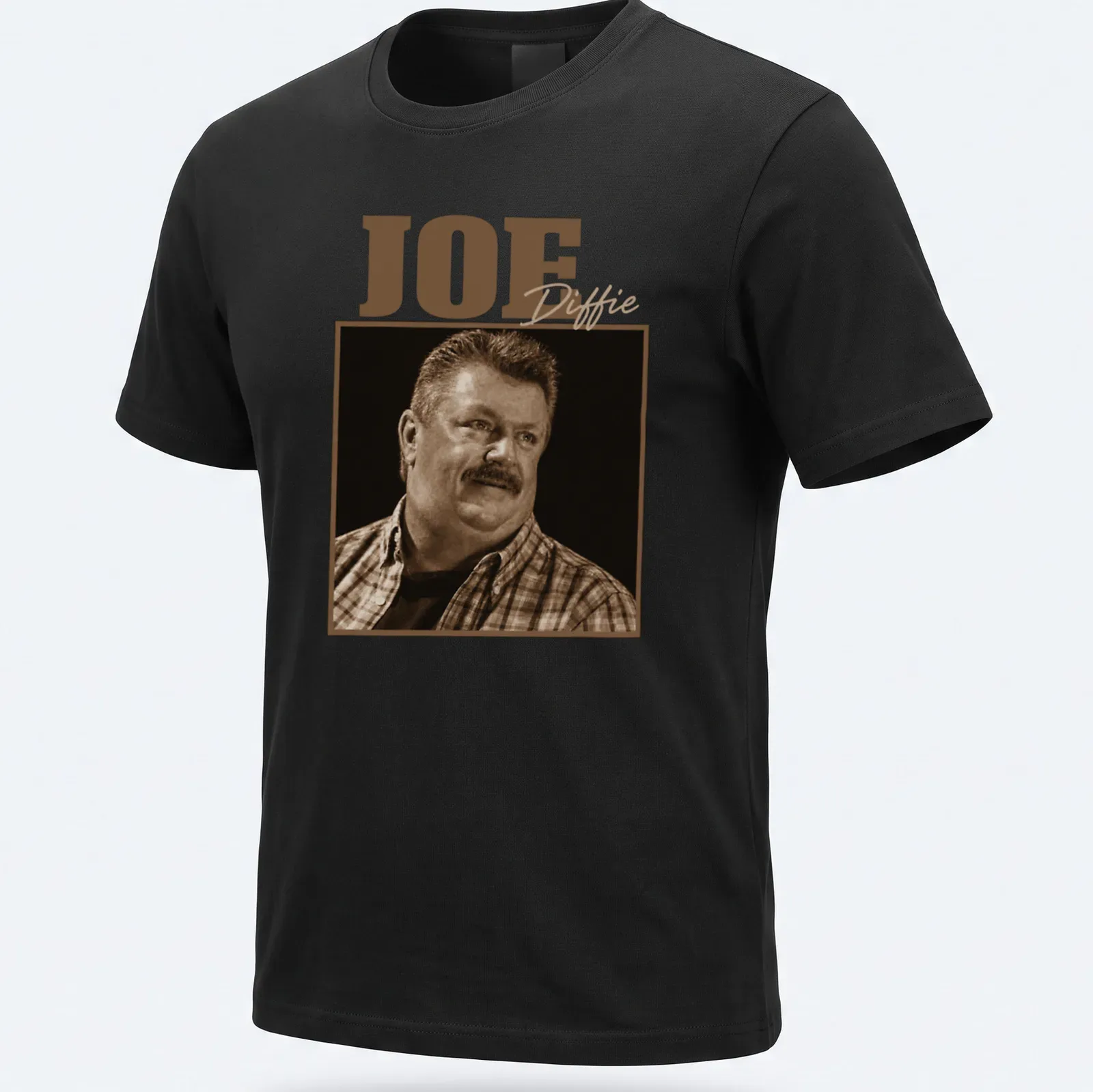 Vintage sepia print of Joe Diffie with his name displayed prominently — printed on a unisex t-shirt