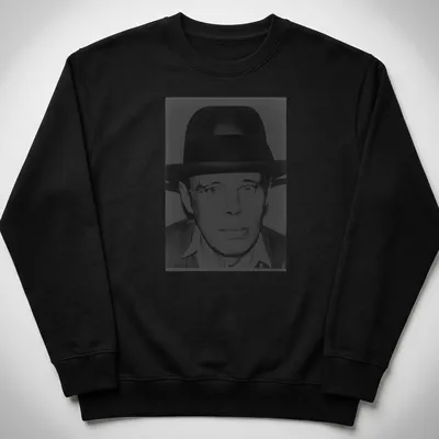 Black and white illustration of Joseph Beuys by Andy Warhol — printed on a unisex sweatshirt