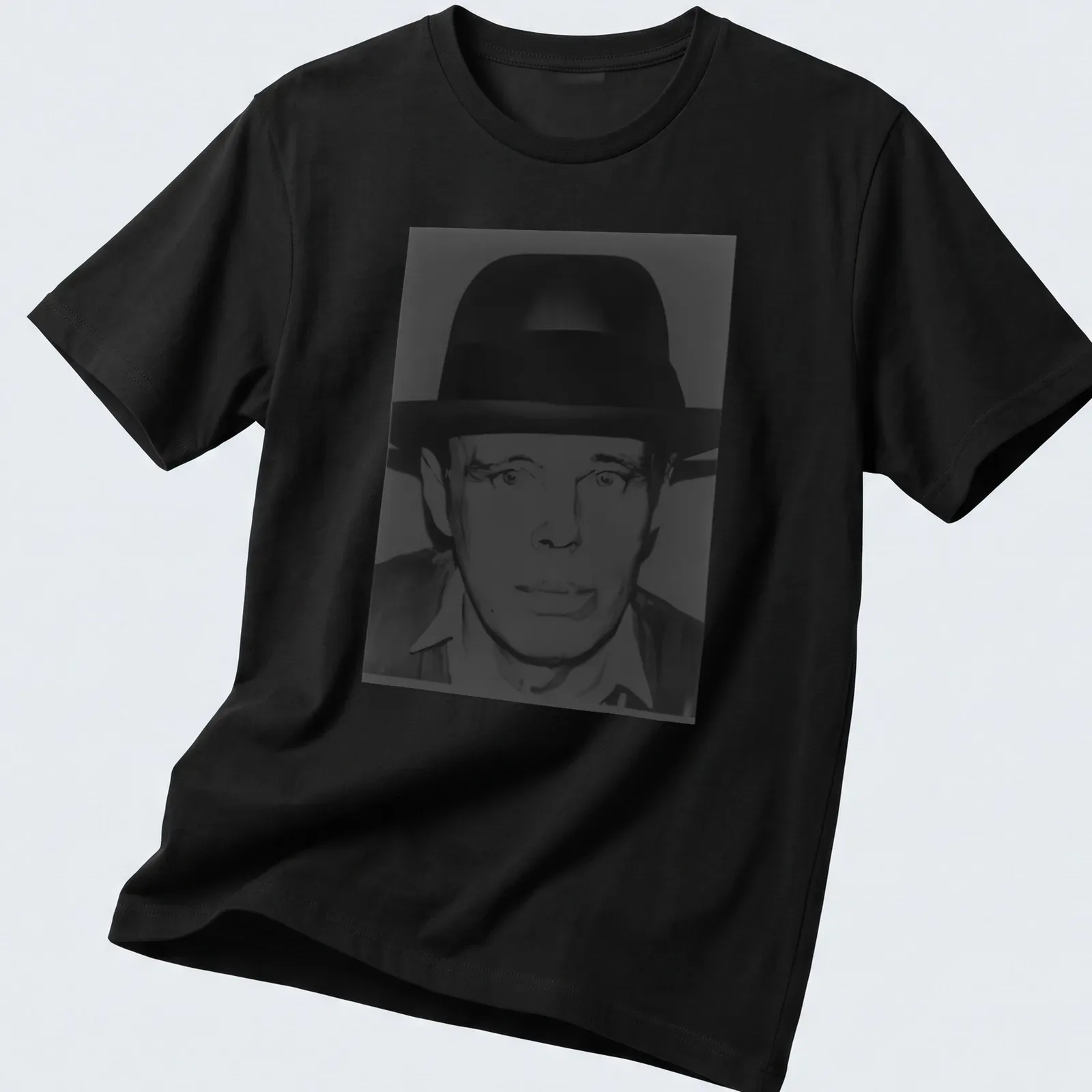 Black and white illustration of Joseph Beuys by Andy Warhol — printed on a unisex t-shirt