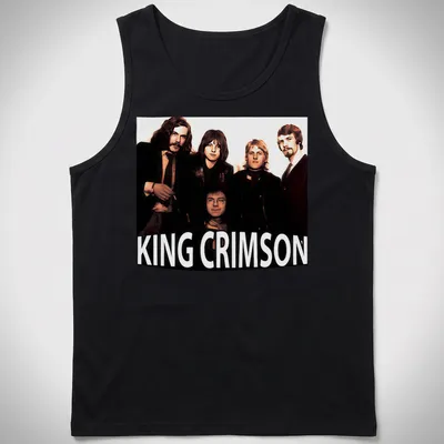 Vintage King Crimson T-shirt with bold lettering in black, white, brown, and beige — printed on a tank top