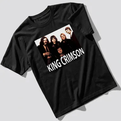 Vintage King Crimson T-shirt with bold lettering in black, white, brown, and beige — printed on a unisex t-shirt