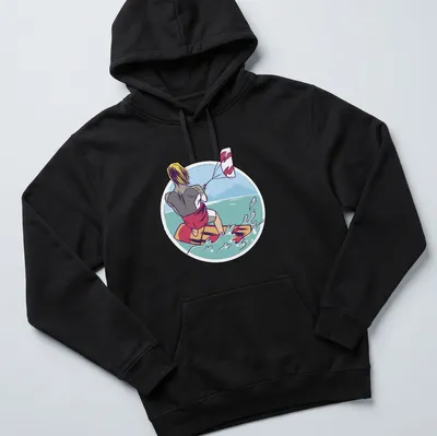 Colorful kiteboarder illustration on a water sports — printed on a unisex hoodie