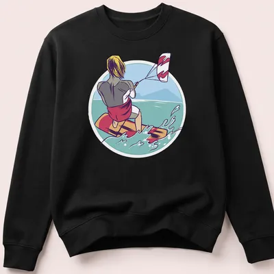 Colorful kiteboarder illustration on a water sports — printed on a unisex sweatshirt
