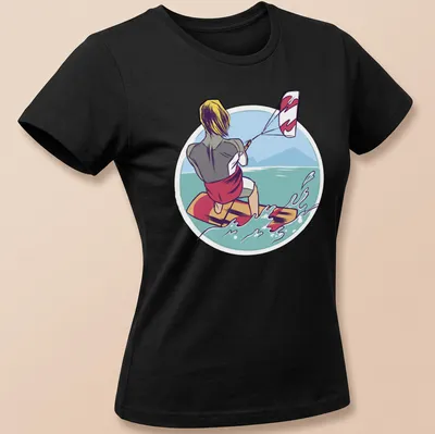 Colorful kiteboarder illustration on a water sports — printed on a women's shirt
