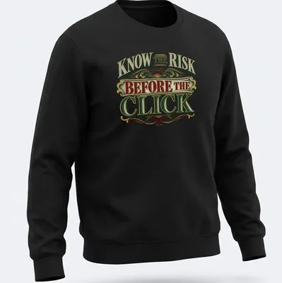 Ornate vintage text design with decorative elements in red, green, cream, gold, and black — printed on a unisex sweatshirt