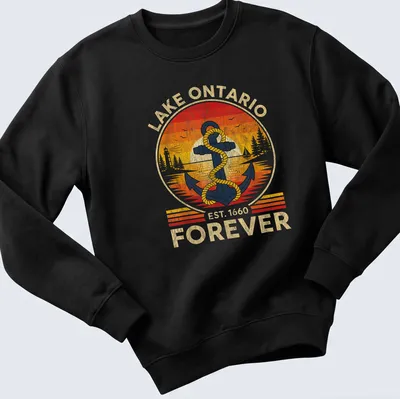 Vintage distressed shirt featuring an anchor and rope with Lake Ontario text — printed on a unisex sweatshirt