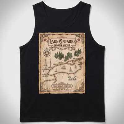 Vintage map design of Lake Ontario with proud Canadian text. — printed on a tank top