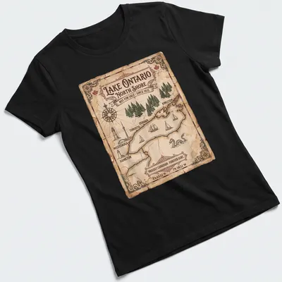 Vintage map design of Lake Ontario with proud Canadian text. — printed on a women's shirt
