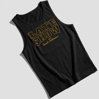 Vintage Late Show with David Letterman t-shirt featuring bold text — printed on a tank top