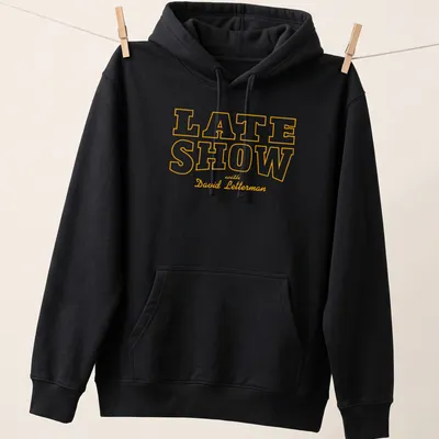Vintage Late Show with David Letterman t-shirt featuring bold text — printed on a unisex hoodie