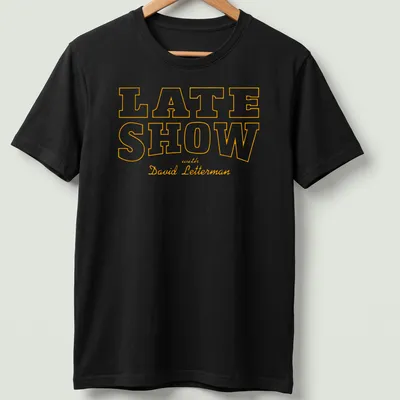 Vintage Late Show with David Letterman t-shirt featuring bold text — printed on a unisex t-shirt