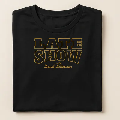 Vintage Late Show with David Letterman t-shirt featuring bold text — printed on a women's shirt