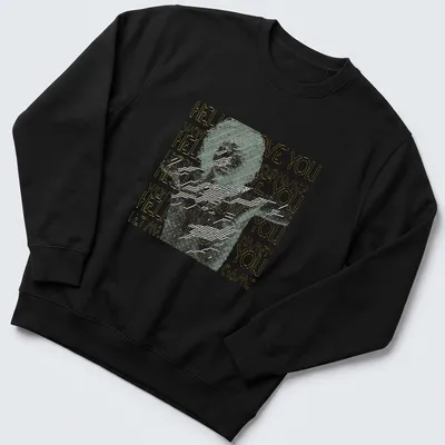 Colorful neon stencil text 'Love You Love You Love You' with an afro hairstyle illustration — printed on a unisex sweatshirt