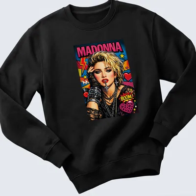 Retro pop art t-shirt featuring Madonna with vibrant colors — printed on a unisex sweatshirt