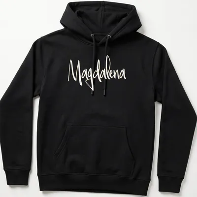 Personalized t-shirt featuring the name Magdalena in elegant script — printed on a unisex hoodie