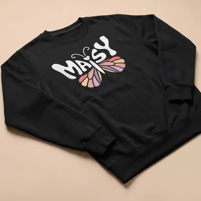 Personalized vintage T-shirt with the name Maisy and a butterfly design — printed on a unisex sweatshirt