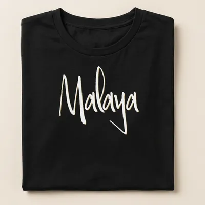 Personalized t-shirt featuring the name Malaya in handwritten modern script — printed on a women's shirt