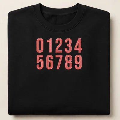 Retro marquee print featuring numbers 0 to 9 in red, pink, and white — printed on a unisex sweatshirt