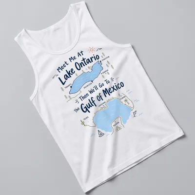 Playful illustrated shirt featuring Lake Ontario and Gulf of Mexico with colorful accents. — printed on a tank top