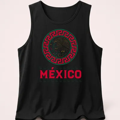 Eagle graphic with the word MÉXICO in bold, traditional colors of red, green, gold, and white. — printed on a tank top