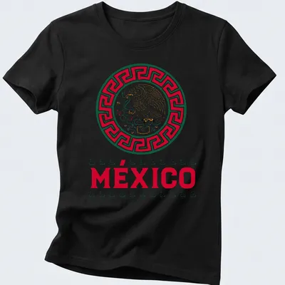Eagle graphic with the word MÉXICO in bold, traditional colors of red, green, gold, and white. — printed on a women's shirt