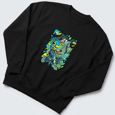 Pop art design of a Ukrainian girl playing a bandura in vibrant colors — printed on a unisex sweatshirt