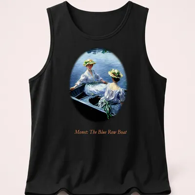 Impressionist design of two women in a blue rowboat by Monet — printed on a tank top