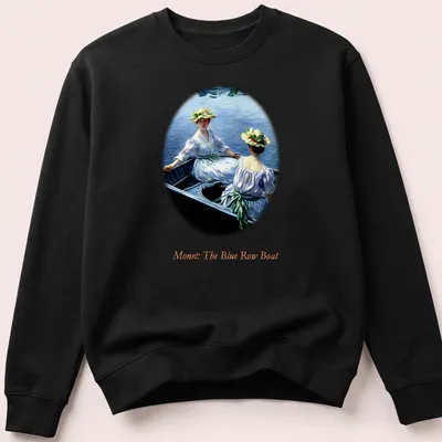 Impressionist design of two women in a blue rowboat by Monet — printed on a unisex sweatshirt