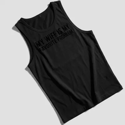 Bold distressed t-shirt with humorous text about marriage — printed on a tank top