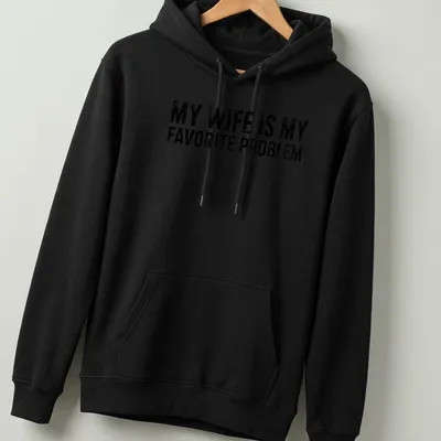 Bold distressed t-shirt with humorous text about marriage — printed on a unisex hoodie