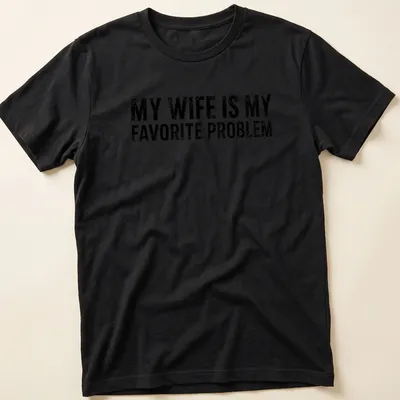 Bold distressed t-shirt with humorous text about marriage