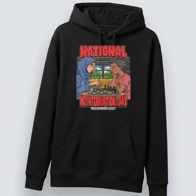 Colorful cartoon design featuring children playing chess with bold text above — printed on a unisex hoodie
