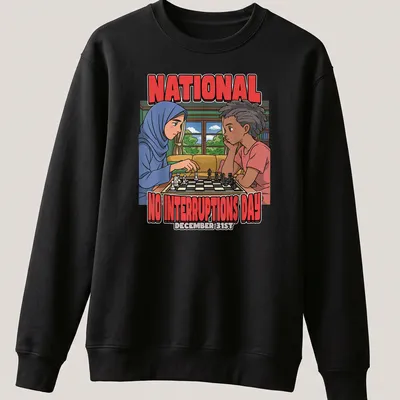 Colorful cartoon design featuring children playing chess with bold text above — printed on a unisex sweatshirt