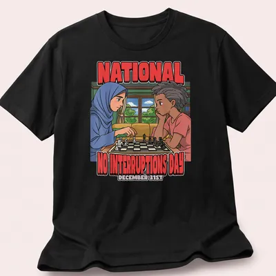 Colorful cartoon design featuring children playing chess with bold text above — printed on a unisex t-shirt