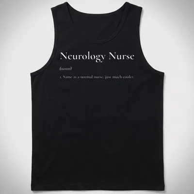Simple black and white Neurology Nurse t-shirt featuring bold text — printed on a tank top