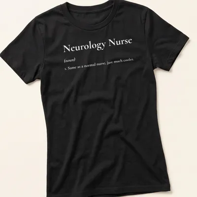Simple black and white Neurology Nurse t-shirt featuring bold text — printed on a women's shirt