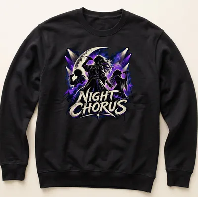 Vintage rock design featuring silhouette singers with night sky and musical theme — printed on a unisex sweatshirt